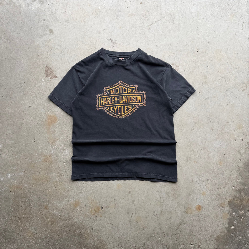 00s Faded Harley Davidson Barbwire Logo Tee (LARGE)