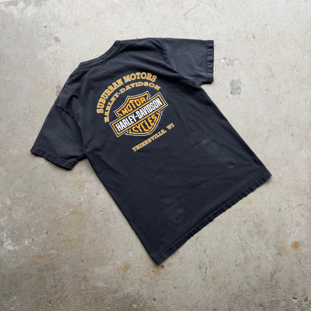 00s Faded Harley Davidson Barbwire Logo Tee (LARGE)