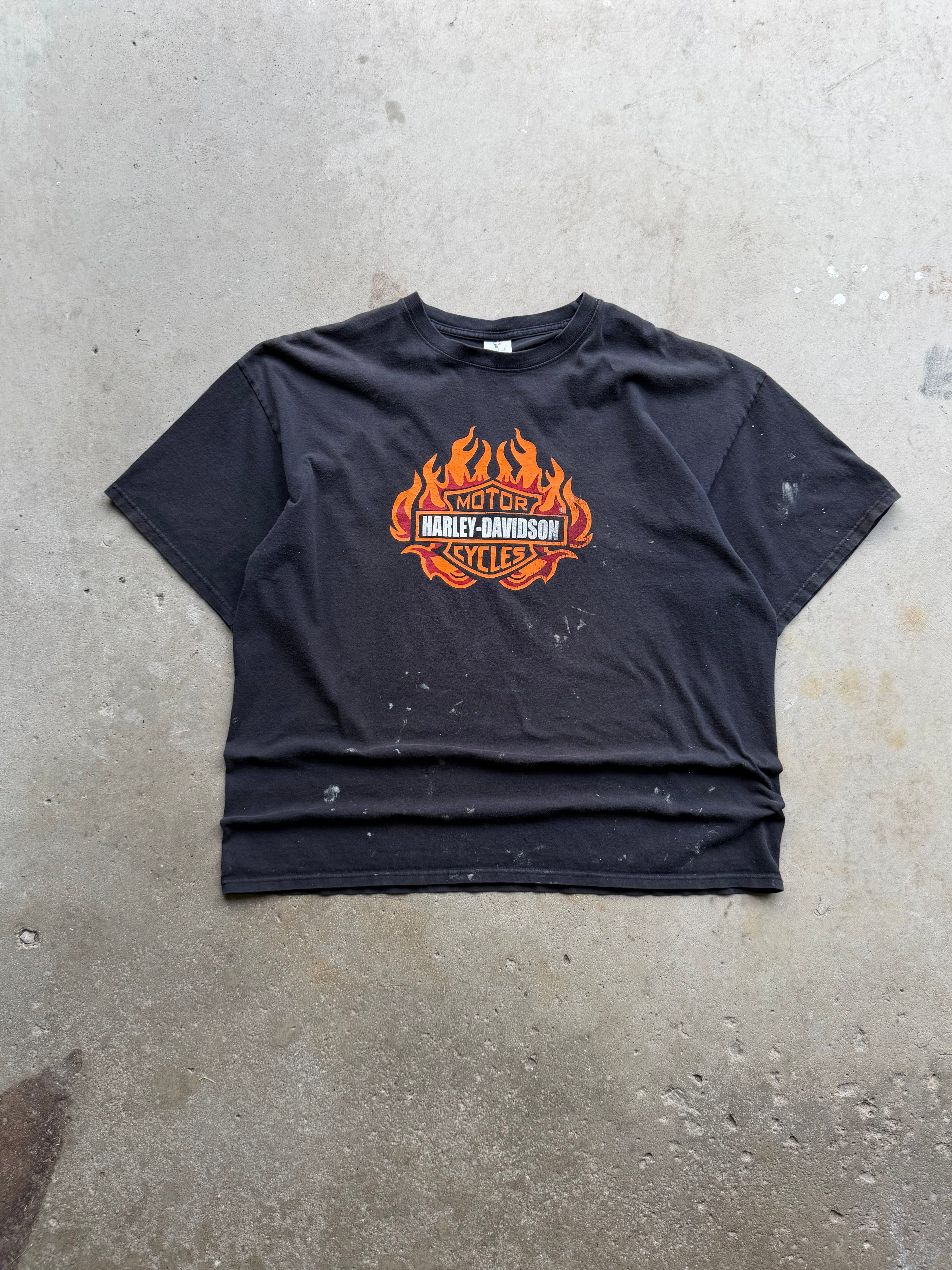 00s Harley Davidson Fire Ball Paint Splatter Tee (XLARGE)