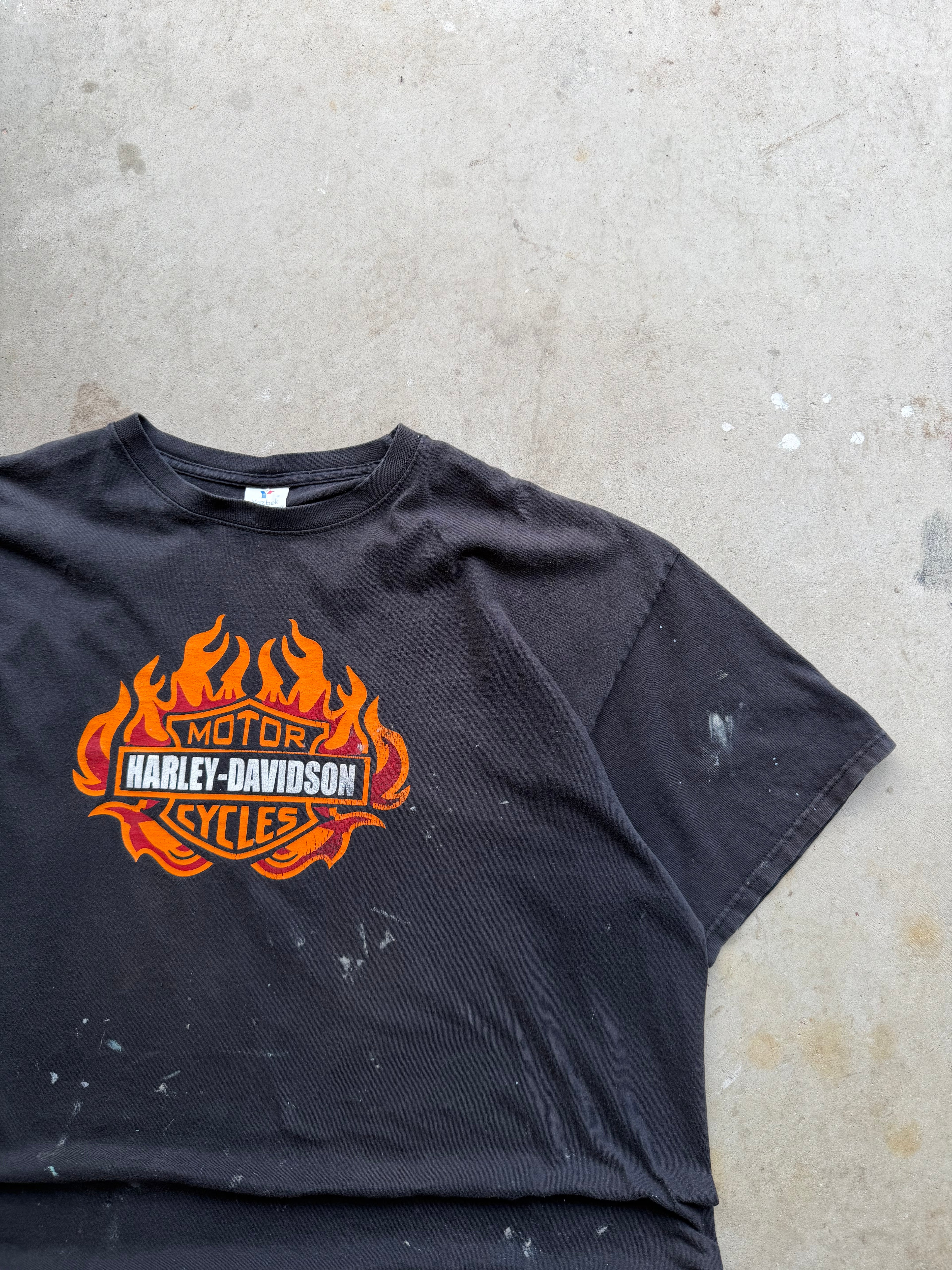 00s Harley Davidson Fire Ball Paint Splatter Tee (XLARGE)