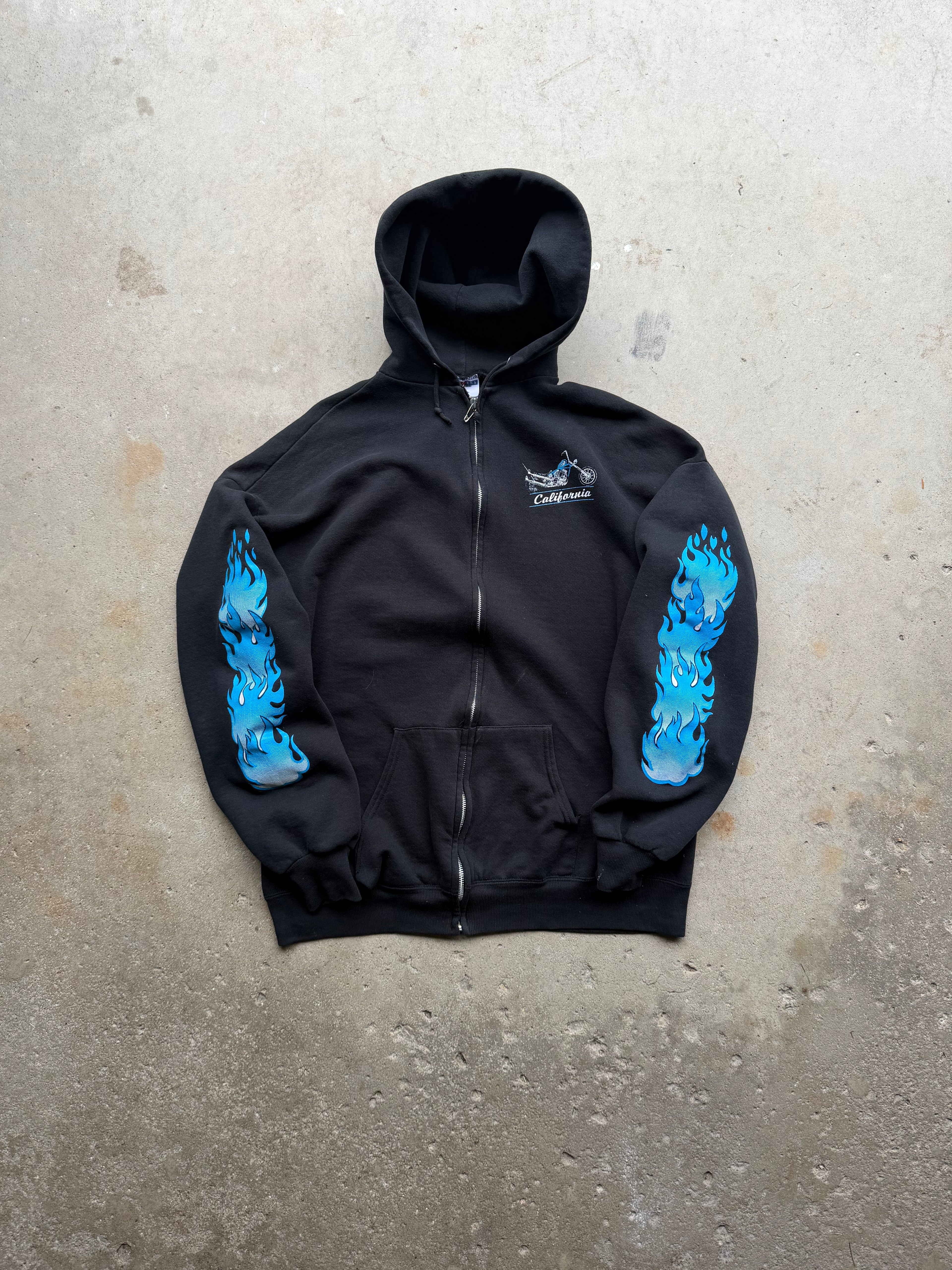 90s California Choppers Blue Flame Hoodie (LARGE)
