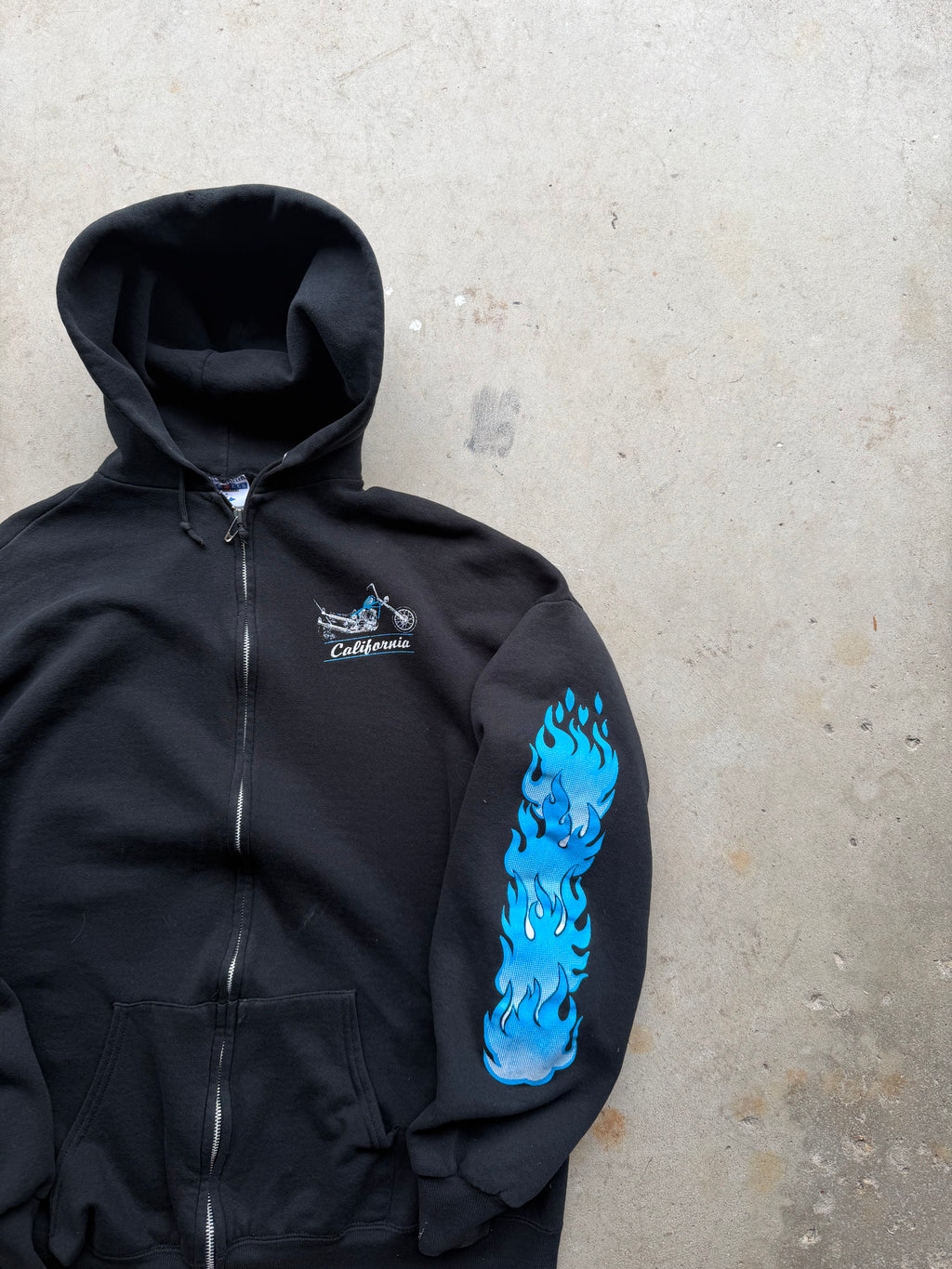 90s California Choppers Blue Flame Hoodie (LARGE)