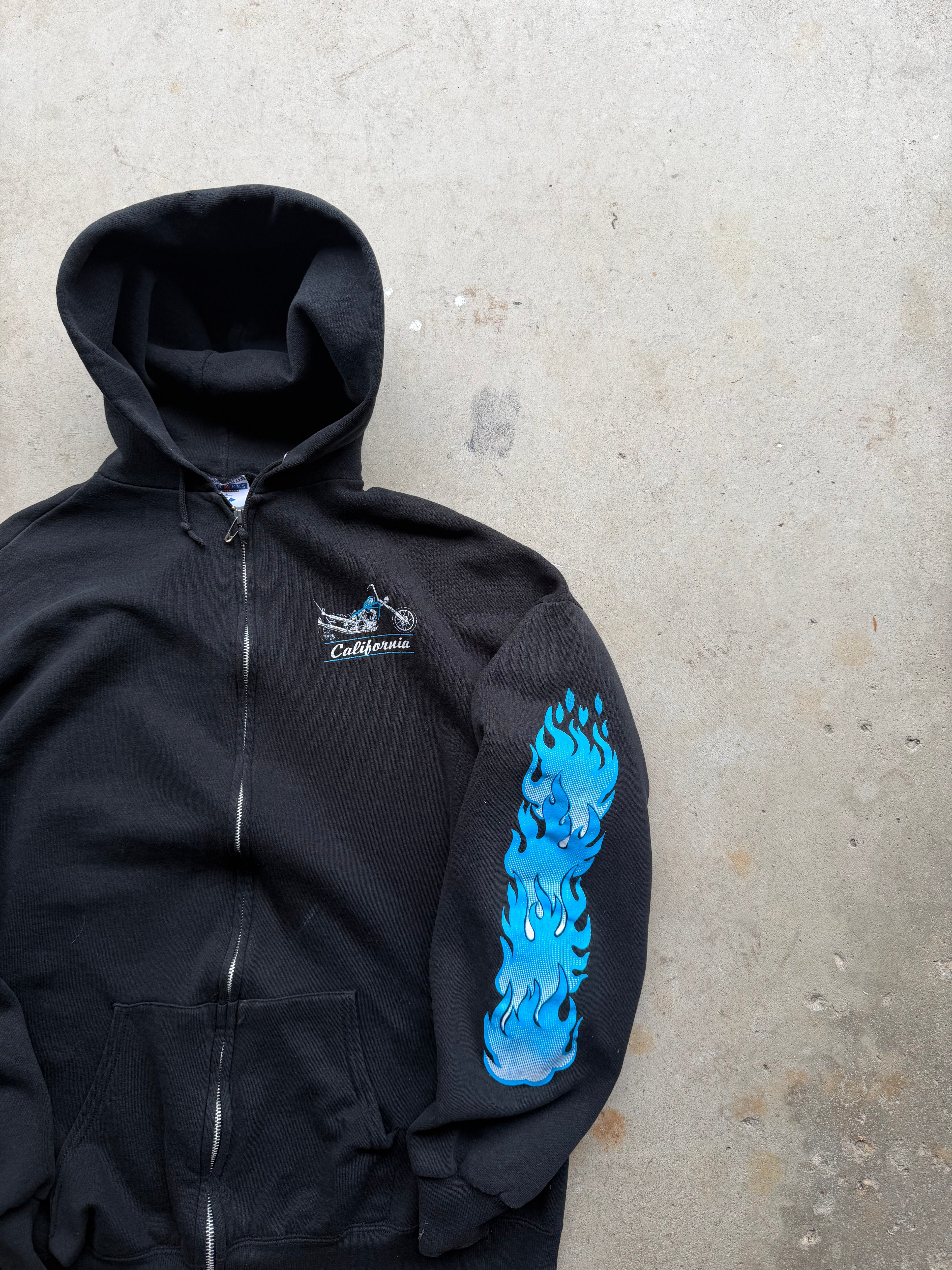 90s California Choppers Blue Flame Hoodie (LARGE)