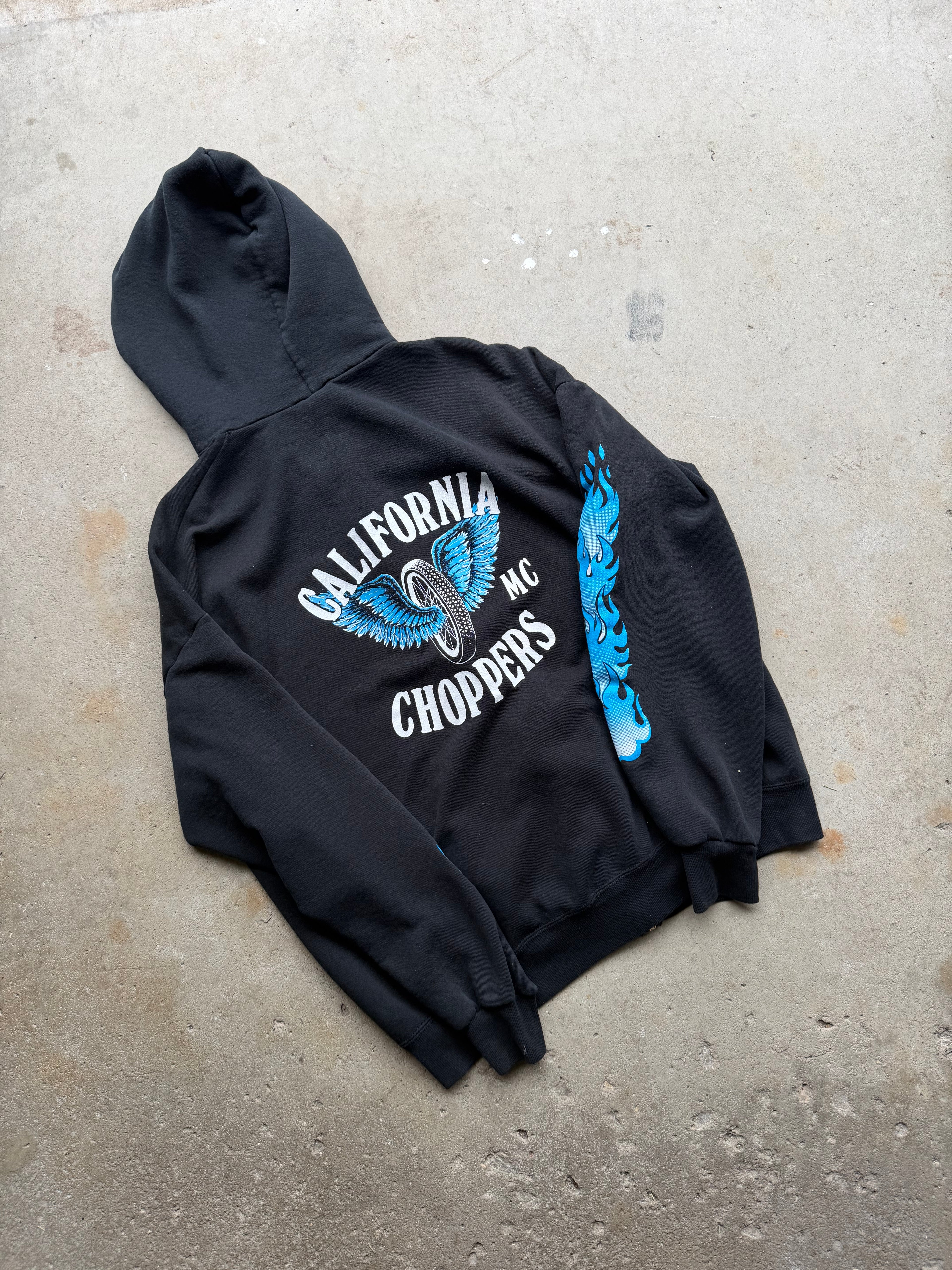 90s California Choppers Blue Flame Hoodie (LARGE)