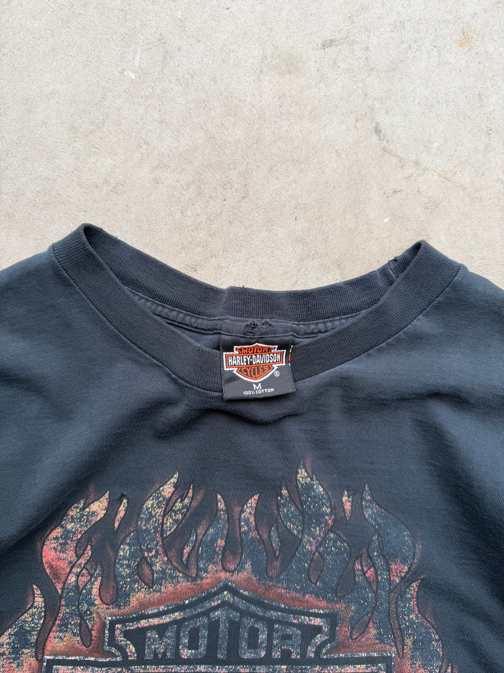 90s Faded Harley Davidson Flame Ball Tee (MEDIUM)