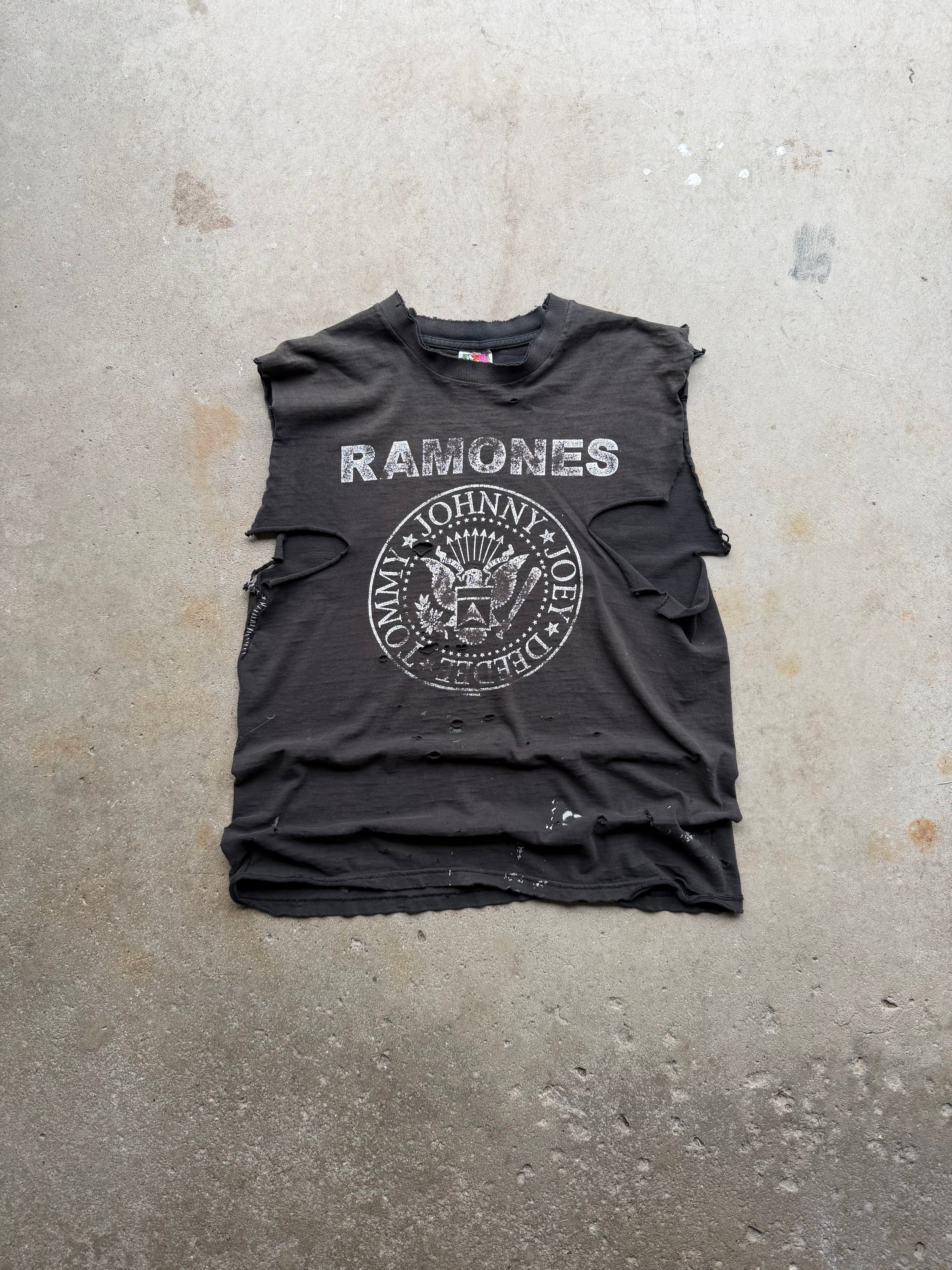90s Thrashed Ramones Chopped Band Tee (MEDIUM)